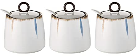 AthuAh Barattolo in ceramica per zucchero, saliera per zucchero, zuccheriera con coperchio e cucchiaio, contenitori in ceramica per caffè e zucchero, barattolo per spezie, contenitore per saliera per