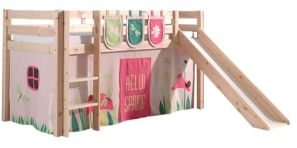 möbelando Spielbett >Pino< in Kiefer massiv Natur - 210x114x218 (BxHxT)
