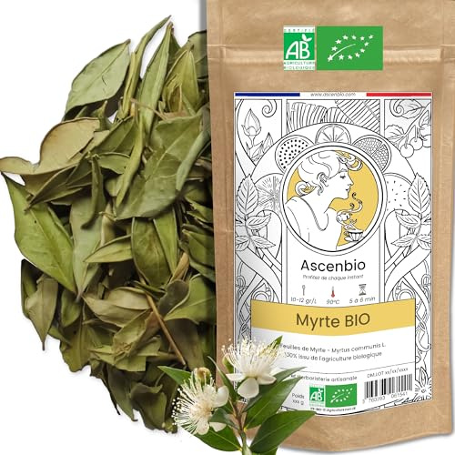 Ascenbio ✿ Hojas de mirto enteras orgánicas ✿ 180 g ✿ Té de hierbas Relajación Digestión ✿ Preparado y envasado en Francia ✿ Embalaje biodegradable