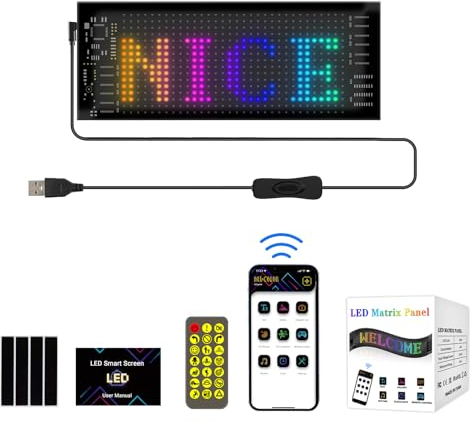 GAESHOW Insegne Luminose RGB Matrix Flessibile 17.3x7cm, Pannello LED Personalizzato, Display Pubblicitario, Sostegno Testo, Digitale, Emoji Display per Aziende, Auto, Negozio