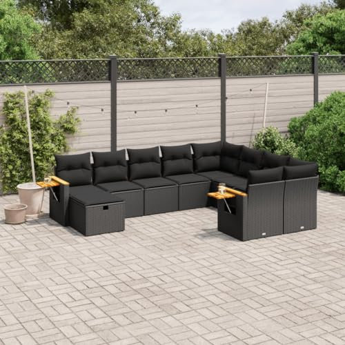 Rantry 10-TLG. Gartensofa Set mit Kissen Gartenmöbel Gartenlounge Outdoor Sofa Loungesofa Balkon Lounge Loungemöbel Ecklounge Sitzgruppe für Garten, Terrasse und Balkon Schwarz Poly Rattan