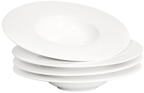 jinsongdafa Soup Bowls, Soup Plates with Rim, 320 ml Pasta Bowl Set of 4, White Shallow Bowl Plates, Porcelain Bowls with Rimmed, Best Choice for Gourmets, high-end Restaurants and Chefs, 27.5 CM