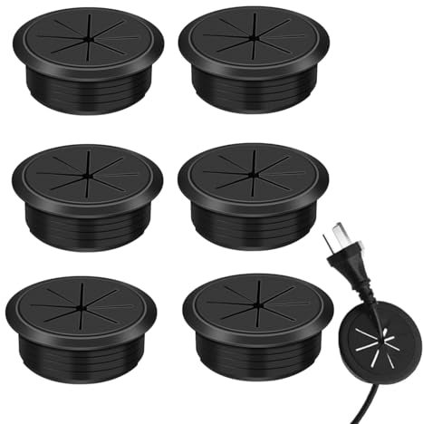 JJiaoLinin Desk Grommets, 6 Pcs 60mm Flexible Desk Grommet, Round Desk Plug Hole Cover, for Management Office Computer Desk Wires(60mm, Black)