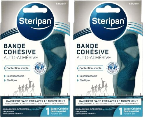 Steripan - Bande Cohésive Auto-Adhésive - Contention Niveau 2 Souple - Repositionnable - Élastique - 1 Bande 7,5cm x 5m (Lot de 2)