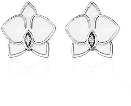 Orecchini Orecchini a cerchio Argento sterling 925 Orchidea bianca Smalto bianco Orecchini CZ rosa donna Gioielleria raffinata Bijoux Accessori moda