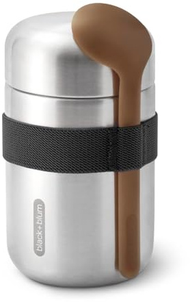 BLACK + BLUM - Bouteille alimentaire – Récipient alimentaire isotherme en acier inoxydable 304 avec couvercle anti-fuite, sangle en nylon et cuillère en fibre de bois naturelle – Garde au chaud