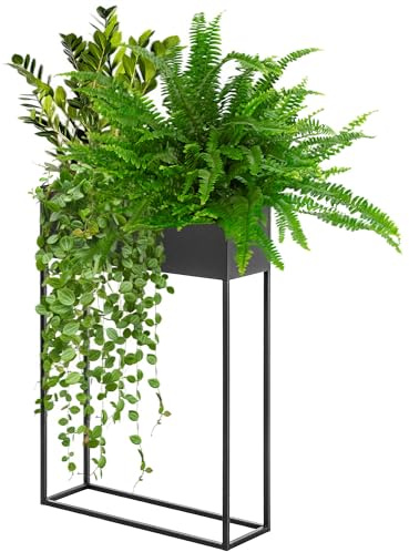 KADAX bred blomlåda av svart stålstång, blomstativ för inomhus- och utomhusbruk, blomrabatt, blomkruka, blomkruka, blomhållare (höjd: 90 cm)