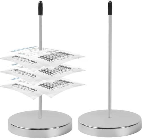 Paquete de 4 pinchos para boletos, soporte para billetes de recibo, soporte de metal para billetes, estaca recta para restaurante, cocina, oficina, hotel (plateado)