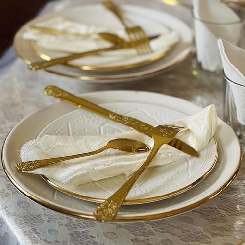 Service - Platos grabados de cerámica dorados de oro de 12 quilates, diámetro de 20 cm, artesanía de lujo, mesa de fiesta, Navidad, Ramadán (blanco, juego de 2 platos)