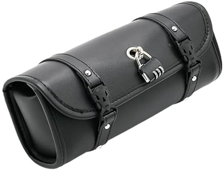 Generisch Motorrad-Lenkertasche | Roll-Satteltasche mit Schloss für Motorräder, PU Wasserabweisend, Vintage-Lenkertasche für Werkzeug