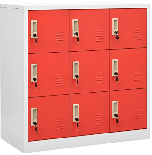 KATERYY Schließfachschrank Hellgrau und Rot 90x45x92,5 cm Stahl, Küchenschränke, Aufbewahrungsschränke, Schließfäch