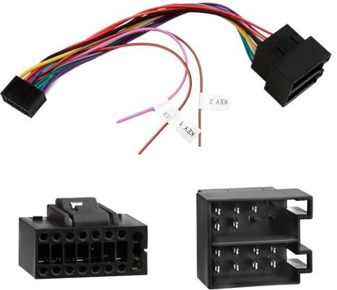 ISO Radio Wiring Harness Adapter 16 Pin Car Stereo Radio Wire | ISO Wiring Harness Connector Adaptor Car Stereo Radio Loom with Steering Wheel Control Lines and Reverse Control Line