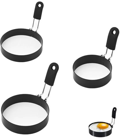 Xinlie 3 Pack Fried Egg Ring Mould for Non Stick,Egg Mold for Breakfast Sandwiches,Round Fried Egg Moulds for Frying pan,Egg Rings with Folding Handle,for Egg Frying Shaping Pancakes Mini Burgers