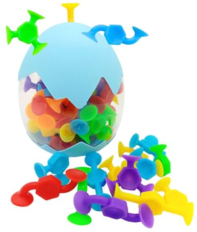 JurciCat 48-teiliges Silikon-Spielzeug mit Saugnapf für Spielzeug ab 3 Jahren, Badespielzeug, Reisespielzeug mit Aufbewahrungsbox, um Stress für Eltern und Kinder zu reduzieren, interaktives Spiel