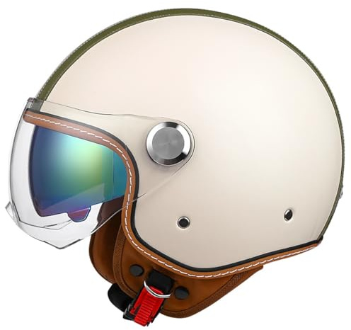 Open Face Motorcycle Helmet Jet Half Vintage Leather Crash 3/4 Scooter ECE Approved Double Lens Aviator For Men Women