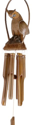 Tokoindah Handgefertigtes Bambuswindspiel aus Naturmaterialien – Auswahl: Drache, Vogel, Eule oder als Schwing-Figur – Gartendeko, sanfte Klänge & nachhaltiges Design, wetterfest (Eule-BambooWS)