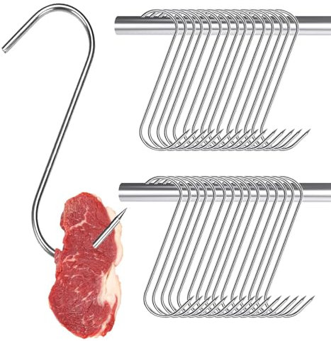 Ganci per Carne in Acciaio Inossidabile - Ganci S per Carne da Cucina, Lavorazione della carne, Barbecue e Affumicatura, 14 cm, Set da 6 Pezzi, Resistente e Facile da Pulire