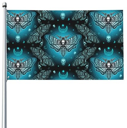Bandiera decorativa magica con testa di falena morta, 3x5 piedi, bandiera in poliestere monofacciale, occhielli in metallo, lavabile, resistente alle intemperie