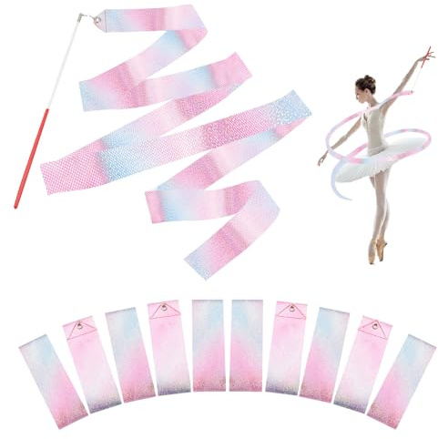 Surplex Rhythmische Tanzbänder, Bunte Gymnastikbänder mit einem Drehstab für Talentshows, Tanzstab, Kinder, Regenbogenband, ideal für Mädchen auf Kindergeburtstag, Weihnachten