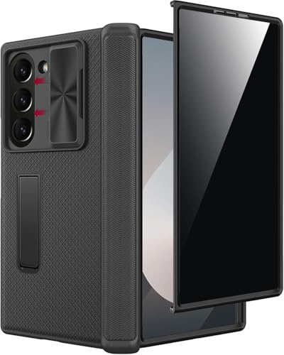 Miimall Coque pour Samsung Galaxy Z Fold 6 avec protection d'écran de confidentialité, protection de l'objectif de l'appareil photo, protection de charnière, béquille, robuste, antidérapante