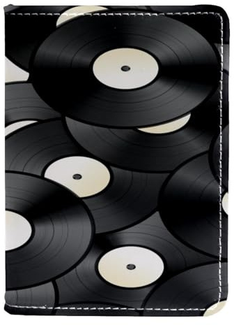 VAPOKF Étui portefeuille de voyage en cuir pour passeport avec motif de disques vinyle vintage, 11,5 x 16,5 cm, multicolore, 11.5x16.5cm/4.5x6.5 in, Vintage