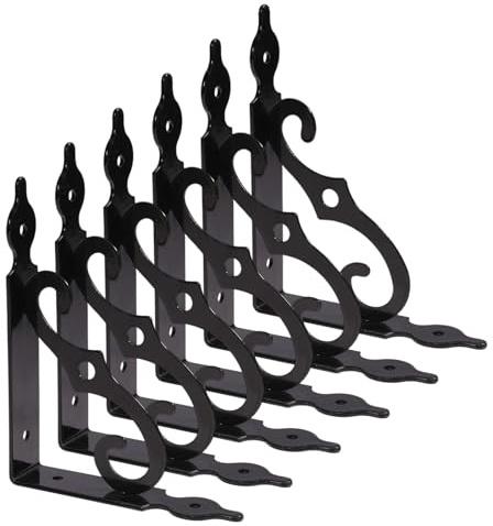 GLOBLELAND 6 Stück Vintage Regalhalterungen Aus Metall Dekorativ 5.43x4.21 Zoll Schwarz Wandregalstützen Winkel Retro L Förmige Halterungen Für Wand Heimwerker Zuhause Küche Balkon Badezimmer Dekor