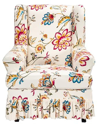 CRFATOP 2 Piece Stretch Wingback Chair Cover with Skirt Printed Wing Chair Slipcovers Spandex Fabric Wingback Armchair Covers with Cushion Slipcover for Living Room Bedroom Wingback Chair,C10