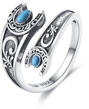 Horseshoe Ring Sterling Silver Turquoise Horseshoe Spoon Ring Vintage Country Western Jewellery for Cowgirl Cowboy