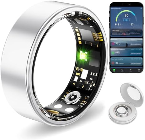 Weyrinice Smart Ring Health Tracker, Health Rings for Women & Men, No Subscription Required, Long-Lasting Battery Sleep Rings, Fitness & Sleep Monitor Compatible with iOS & Android (R01, Silver, #8)