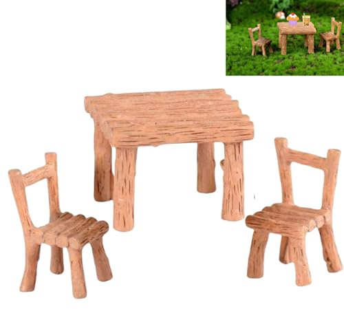 Tisch Stuhl Harz-Fertigkeit,3 Stücke Miniatur Tisch und Stuhl für Miniatur-Garten,Micro Landschaft Ornament,Zubehör für Garten Figurine Dekoration,Bastelbedarf Weihnachten