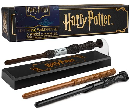 Harry Potter Schwebender Kugelschreiber Zauberstab Stifte, 3er Pack, mit magnetischem Ständer & Stift Halter, Geschenke für Kinder, Teens & Erwachsene (Multi 3-teilig)