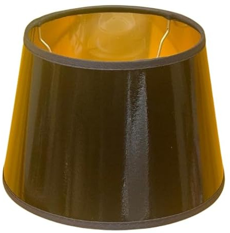 Kleiner Tisch-Lampenschirm *rund*, schwarz Lack, Seidenglanz, innen gold seidenglänzend, Du=20 /Do=13,5/H=15cm Befestigung unten E27 (optional lieferbar Reduzierring auf E14) Produkt-ID: TLSR20LBLK