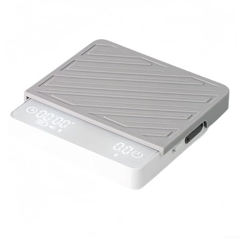 Honseadek Balance à expresso numérique avec minuterie et précision de 0,1 g, mini balance à café rechargeable, capacité de 2 kg, balance de cuisine compacte pour café et nourriture (blanc)