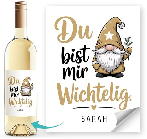 SpecialMe® Weinetikett Weihnachten Wichtel Weihnachtszwerge personalisiert mit Name – XMAS Deko für Flaschen Weiss unisize