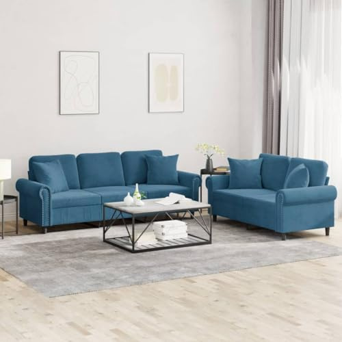 QJBSAVVA 2 3 Sitzer Samt Sofa Set Blau 152x77x80 cm & 212x77x80 cm Große Couchgarnitur Modernes Design Bequem & Robust für Wohnzimmer Jugendzimmer Büro