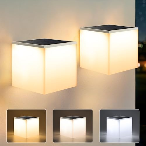 Flacchi Solarlampen Würfel Wandleuchte 2 Stück für Außen Wand mit 3 Modi | Solarleuchten Wandleuchten Wasserfest LED Solar Wasserdichte Aussen Kabellos für Garten Veranda Garage