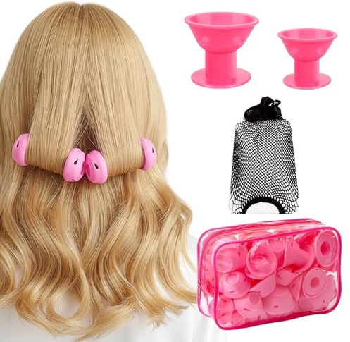 40 Piezas Rulos para el Pelo de Silicona, Rulos para el Pelo Sin Calor, Herramientas de Bricolaje para Rizos Naturales, 2 Tamaños (20 Grandes, 20 Pequeños), para Todo Tipo de Cabello, con Redecilla
