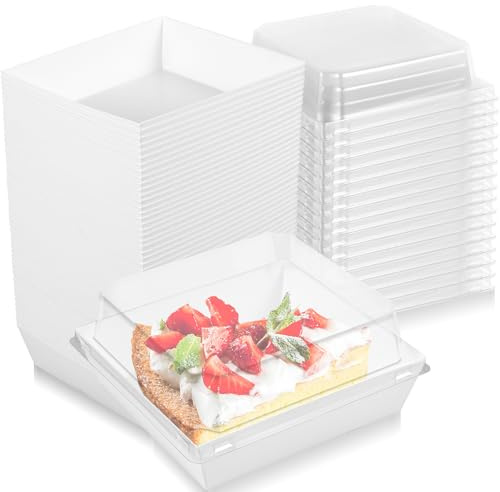 50 Stück Kuchenschachteln 20 Oz mit Transparentem Deckel 12cm Cake Box Kuchen Dessert Speisen Take-Away-Box für Backwaren Lieferung Party(Weiße)