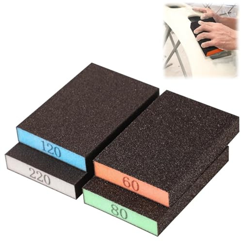 4PCS Washable Reusable Sanding Sponge Pads,Sandpaper Block,60/80/120/220 Grit Assorted Sanding Blocks,Wet And Dry Sandpaper,Coarse And Fine,Multi-Purpose,For Wood,Drywall,Furniture DIY Polishing