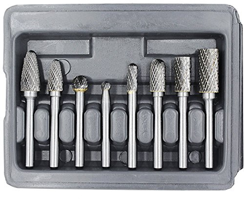 YUFUTOL Carbide Burr Set with 1/4''(6.35mm) Shank 8pcs Double Cut Solid Carbide Rotary Burr Set for Die Grinder Drill, Metal Wood Carving, Engraving,Polishing,Drilling