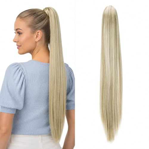 CAISHA 70cm Clip On Haarteil Zopf Pferdeschwanz Hellblond Mix H164