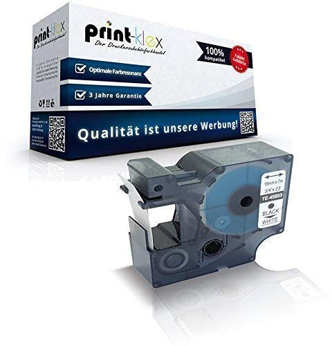 Print-Klex Schriftband kompatibel für Dymo 45803 Labelmanager 420P 450 450D 450Series 500TS PC PC2 S0720830 19mm Schwarz - Weiss Etikettierband - Color Quantum Serie