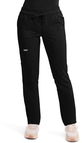 Cherokee Scrubs for Women Mid Rise Tapered Leg Drawstring Pant with 5 Pockets, Cargo Bottom with 2 Way Stretch Fabric - WW105, M, Black