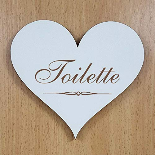 Herz Holz Schild Dekoschild TOILETTE Türschild 13 x 12 cm Shabbyschild Herzschild Hinweisschild selbstklebend WC Toilettenschild