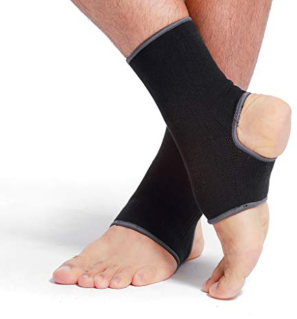 NEOtech Care Sprunggelenkbandage - Elastisches & Atmungsaktives - Mittlere Kompression (Schwarz, 1 Paar, Größe S)