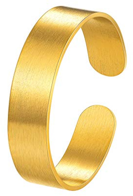 PROSTEEL 5mm Anillo Banda Abierta Oro para Caballero Mujer, Anillo Cepillado Mate Ajustable