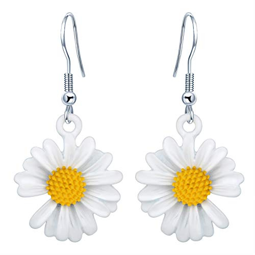 MicLee Damen Gänseblümchen Ohrringe Ohrhaken 925 Sterling Silber Süßes Blumen Sommer Ohrhänge Ohrschmuck mit Geschenkbeutel
