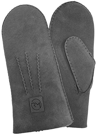Rohn Moden Lammfell Handschuhe Arber echtes Merinolamm für Damen und Herren, Fäustlinge, Fausthandschuhe in Premiumqualität aus spanischem Merino grau Größe 9