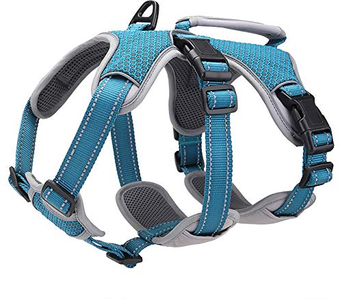 BELPRO Mehrzweck-Hundegeschirr, ausbruchsicher, kein Ziehen, reflektierend, verstellbare Weste mit strapazierfähigem Griff, Hundegeschirr für große/aktive Hunde (Blau, M)