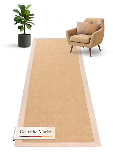 carpetfine Sisalteppich Läufer Beige 80x400 cm | Moderner Teppich für Wohn- und Schlafzimmer